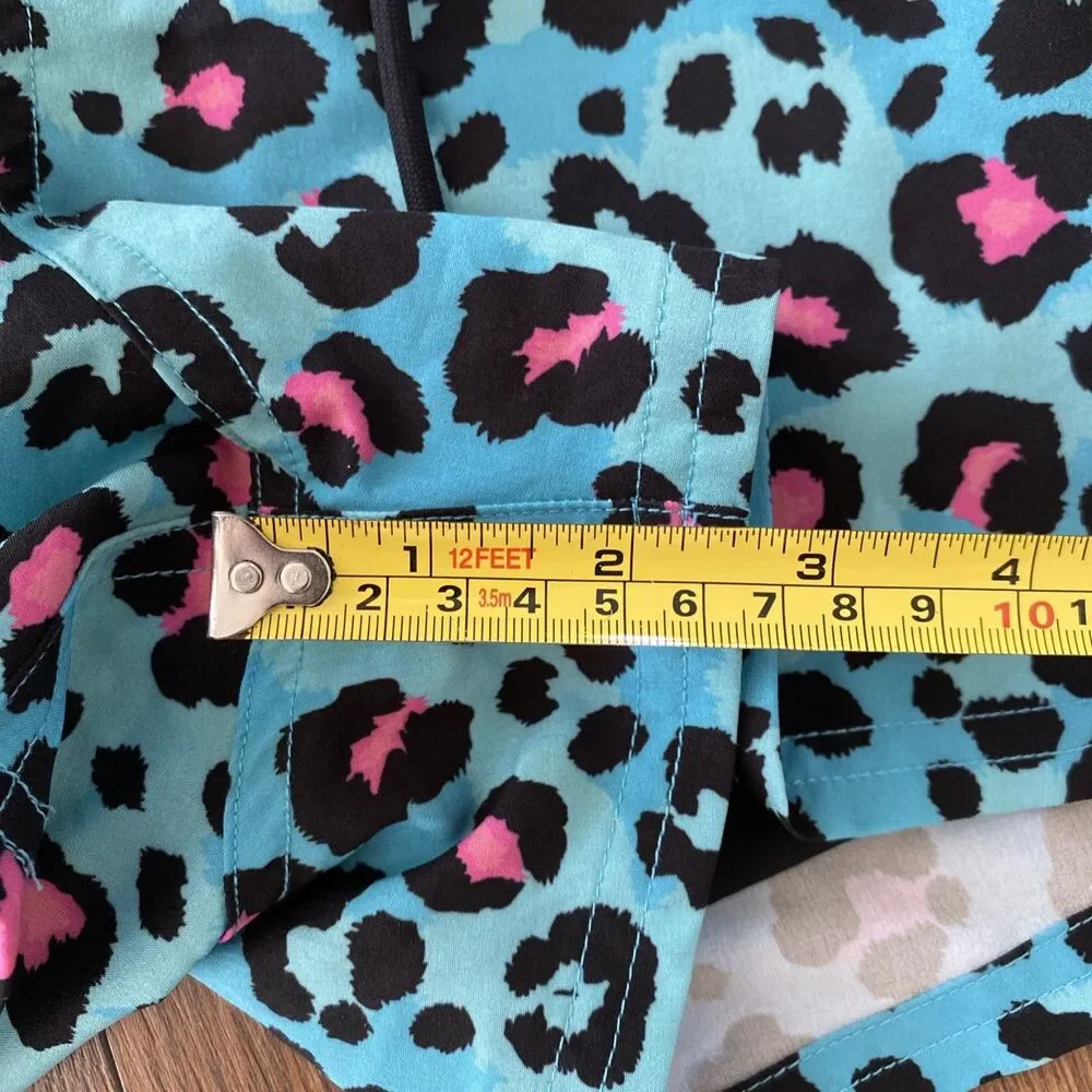 Tucann Swim Trunks Mens Medium Teal and Pink Leopard Board Shorts Lined Beach